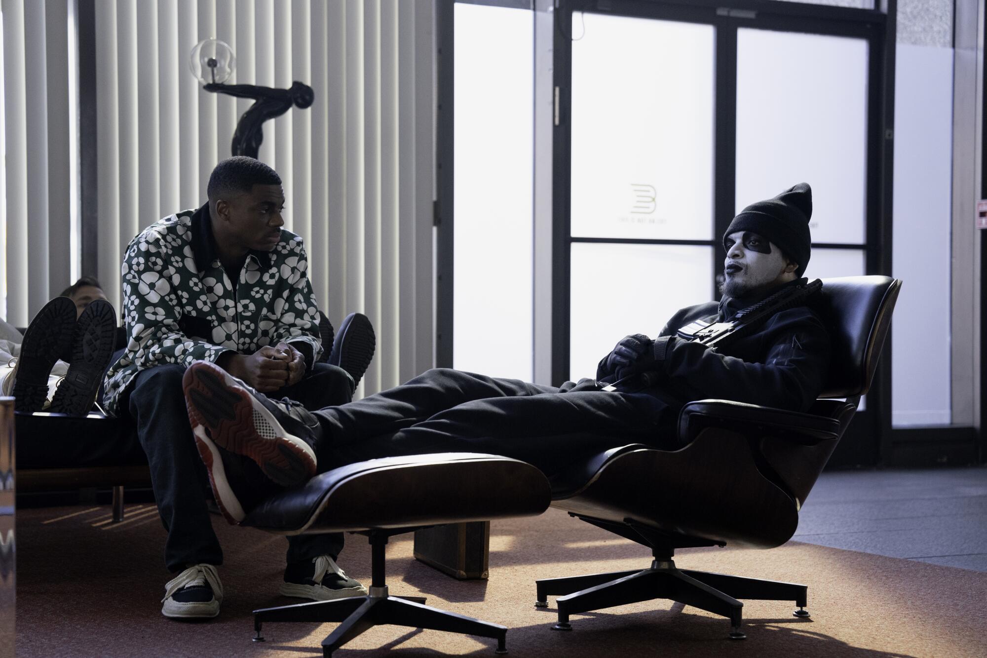 Vince Staples and Myles Bullock, who plays a bank robber, in a scene from "The Vince Staples Show."