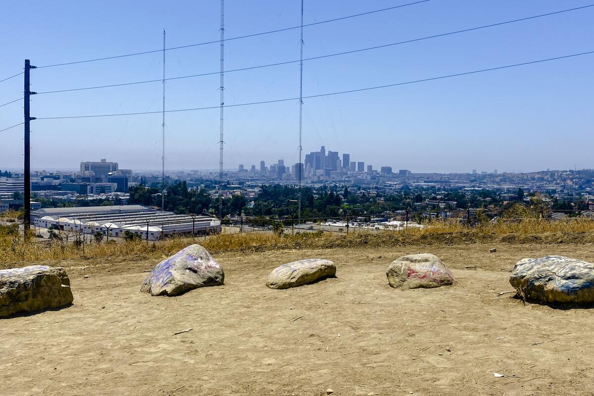 The Downtown Los Angeles skyline from Ascot Hills Park.