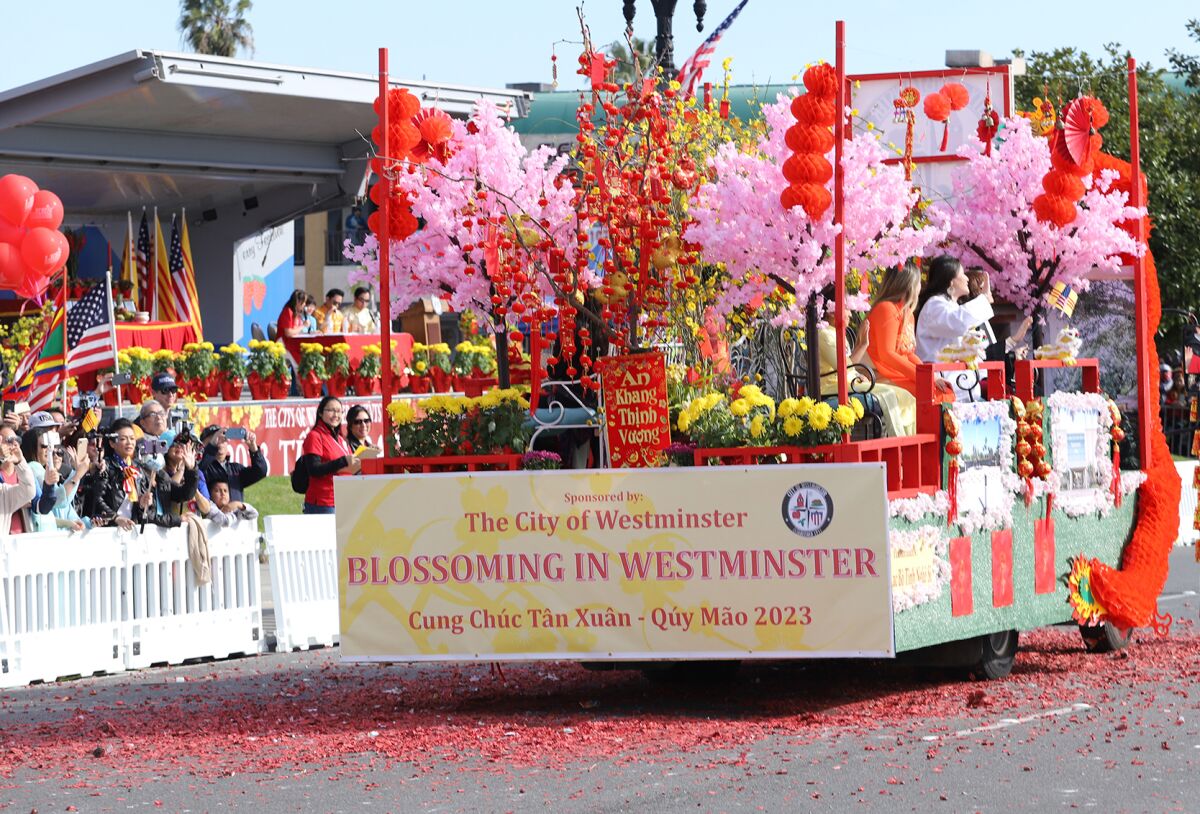 Blossoming in Westminster float during the 2023 Westminster Tet Parade.