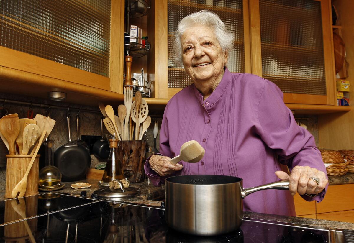 Chef Marcella Hazan in the kitchen of her Longboat Key, Fla., home. Hazan, the Italian-born cookbook author who taught generations of Americans how to create simple, fresh Italian food, died Sunday at her home.