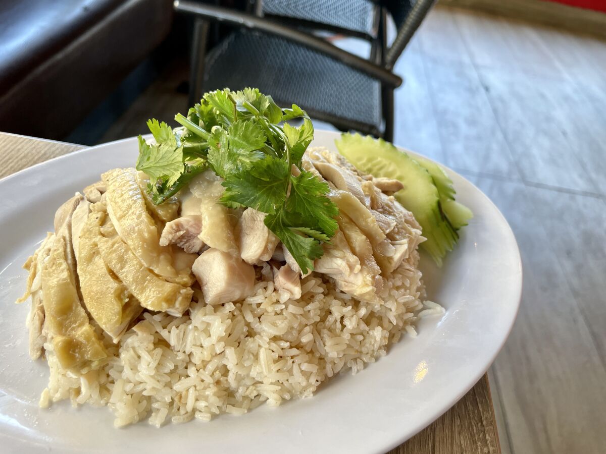 Dark meat chicken and rice from Heng Heng Chicken and Rice in Thai Town.
