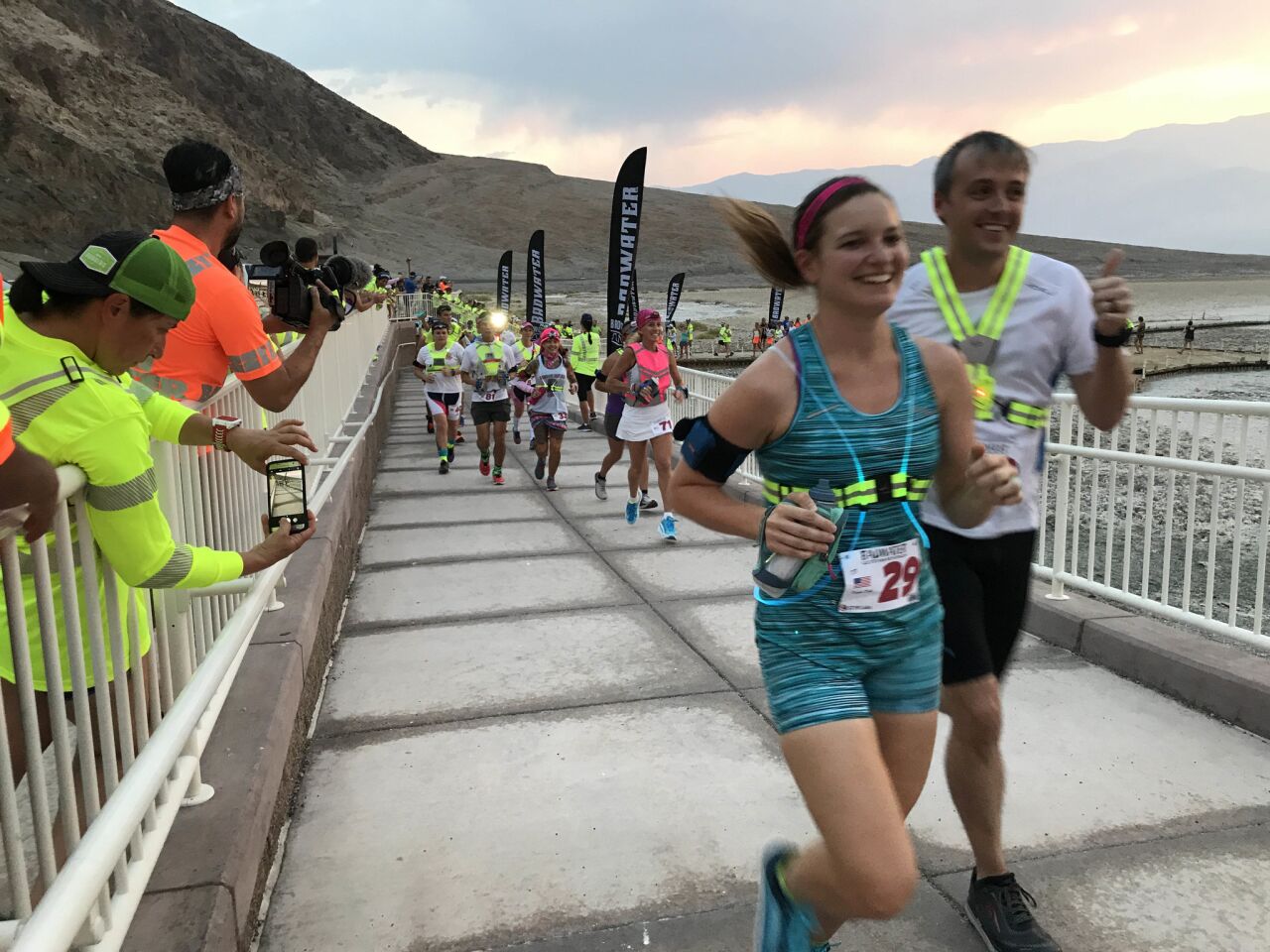 The first runners off the mark at the Badwater Ultramarathon are Kayla Delk, 30, and her husband, Kevin Delk, 34, from Greenville, TN.