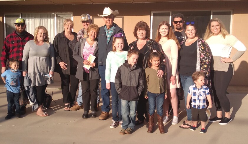 Longtime Ramonan Art Thomsen celebrates his Lifetime Achievement Award with his wife, Linda, and other family members.