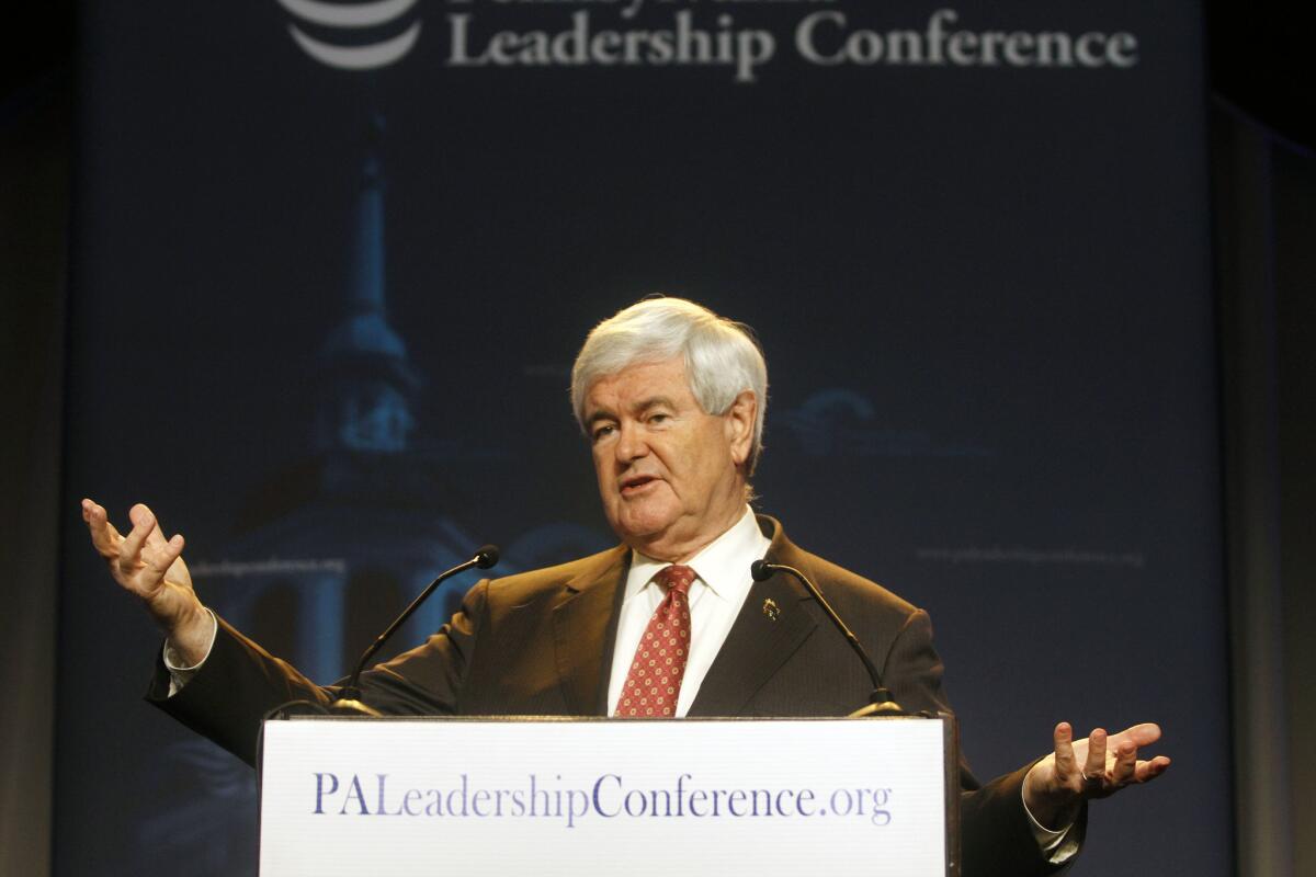 Former House Speaker Newt Gingrich speaks at the Pennsylvania Leadership Conference in 2012.