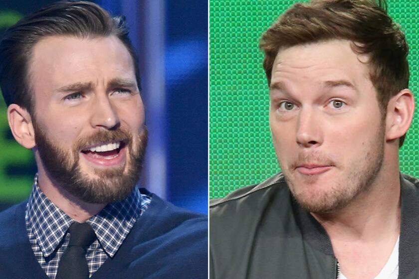 Chris Evans (a.k.a Captain America), left, and Chris Pratt (a.k.a. Star-Lord) are taking the Super Bowl very, very seriously this year.