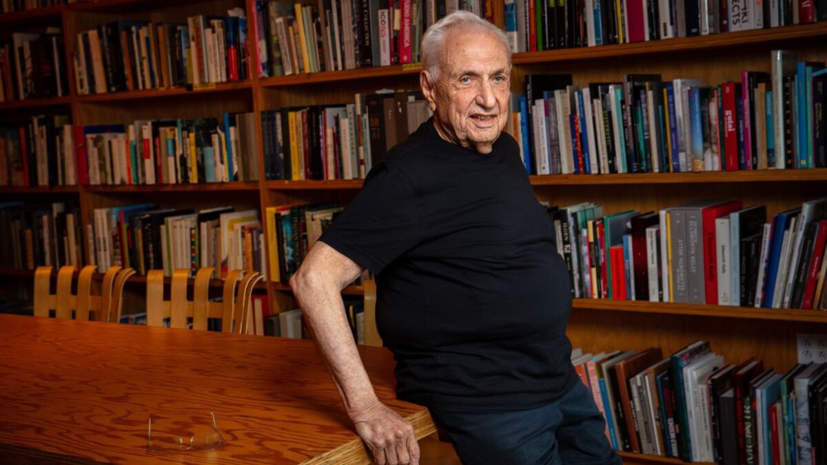 LOS ANGELES, CA--MAY 03, 2019--Pritzker Prize-winning architect Frank Gehry is photographed at his offices in Los Angeles, CA, May 03, 2019. Gehry has designed the Grand Avenue Project, situated across the street from Walt Disney Concert Hall, another Gehry design, that is scheduled to be completed in 2021. (Jay L. Clendenin / Los Angeles Times)