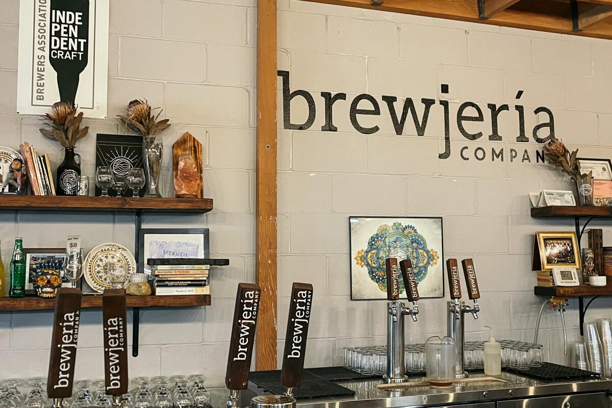A row of beer taps at Brewjeria Company's bar