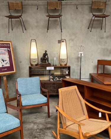 A stall displays several chairs and lamps at Urban Americana in Long Beach.