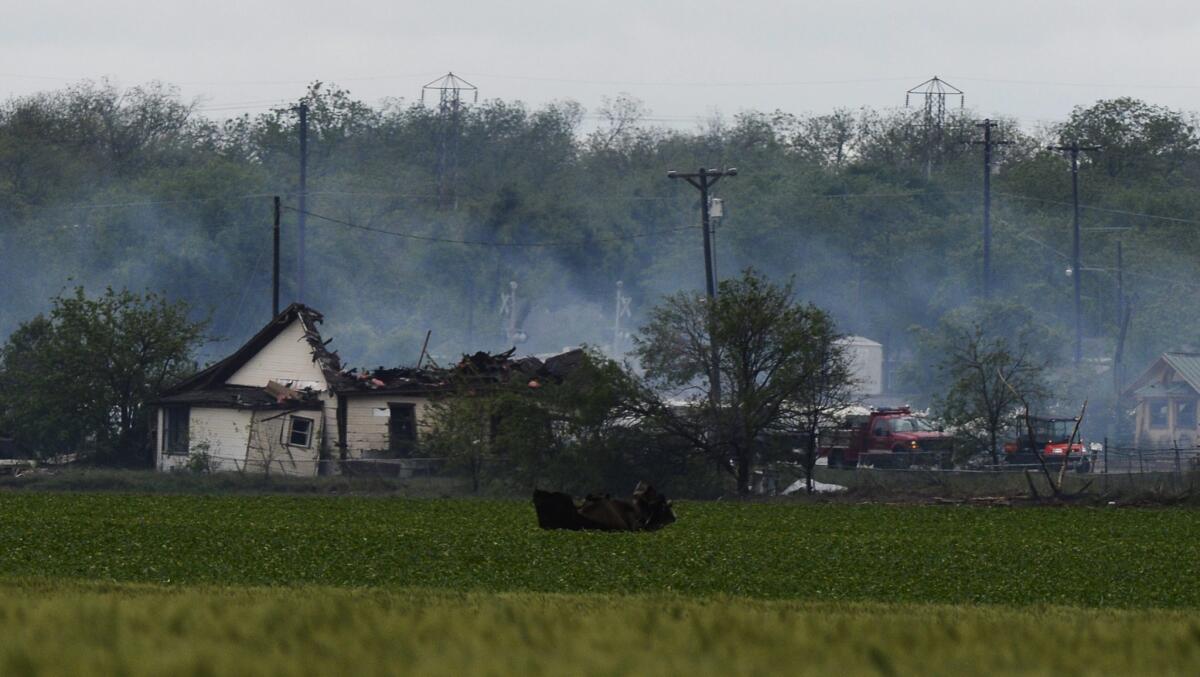 A general view of the remains of a fertilizer plant and other buildings and vehicles after the plant exploded in West, Texas.