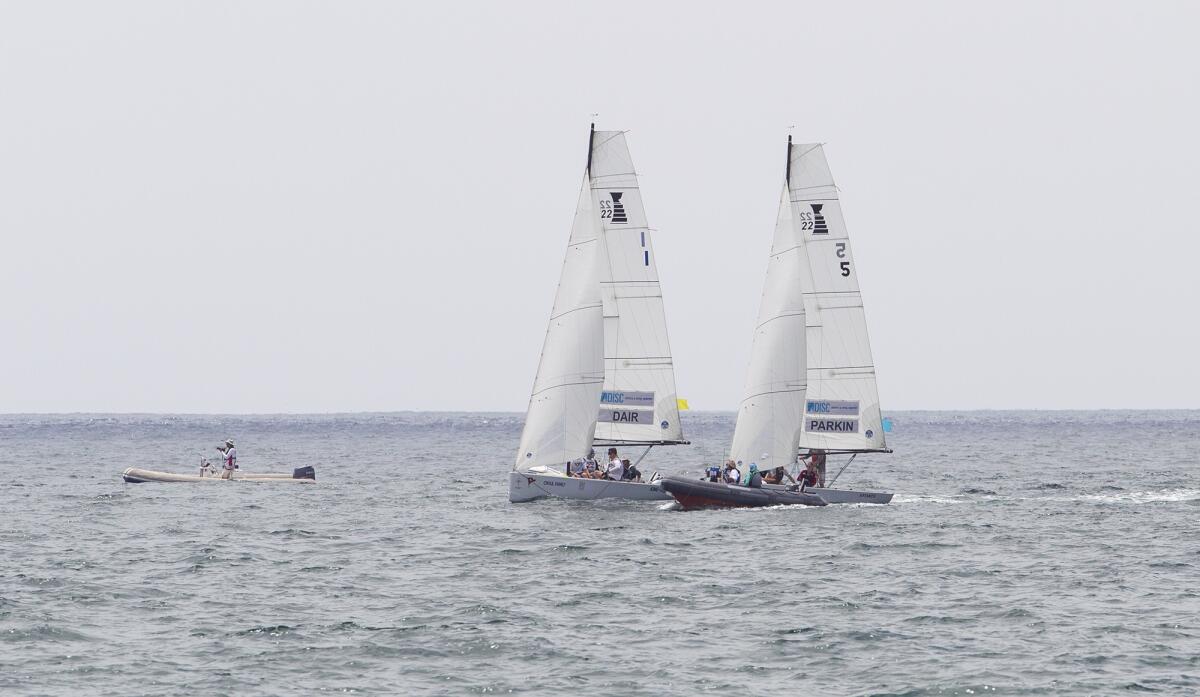 The boats skippered by Frank Dair and Jack Parkin compete in the 53rd Governor's Cup in Newport Beach on Tuesday.