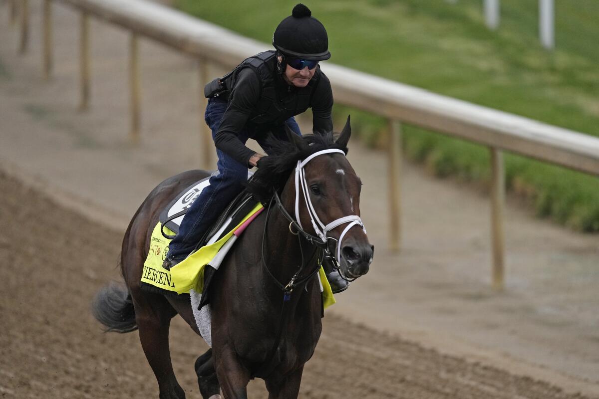 Kentucky Derby hopeful Fierceness works out at Churchill Downs. 