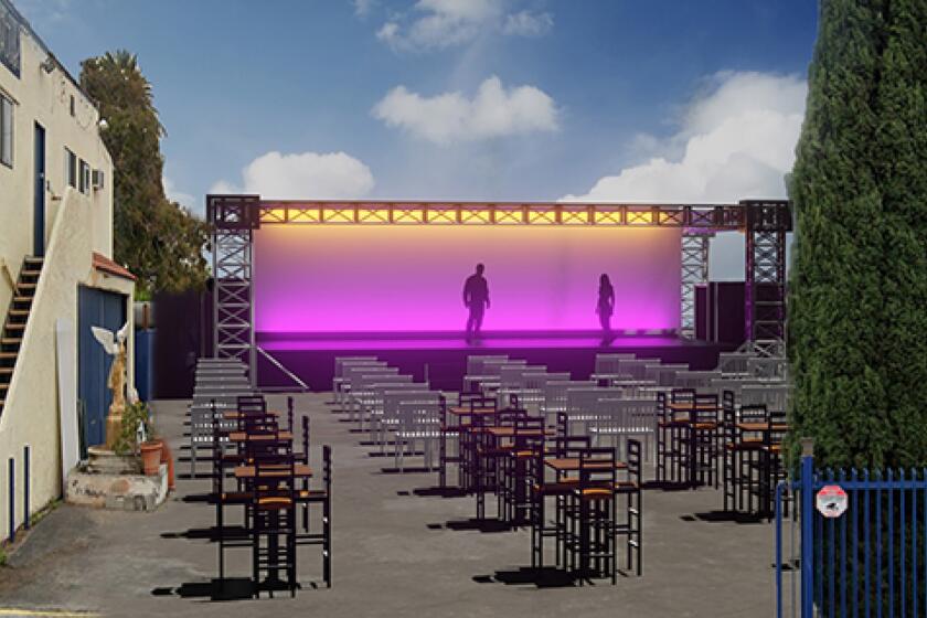 An artist's rendering of the outdoor stage to be erected in the parking lot of the Fountain Theatre.