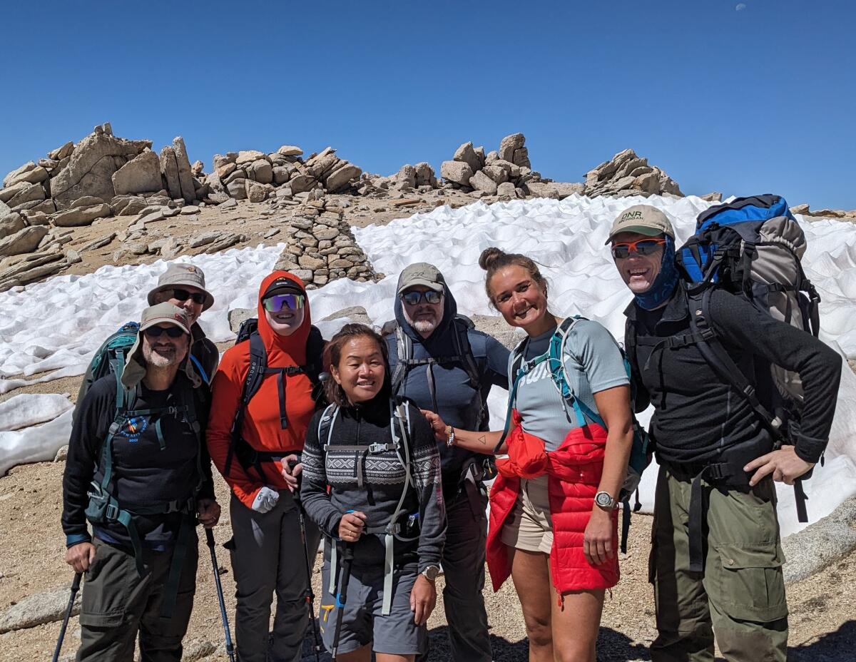 Eline Øidvin, fourth from left, with her guides on the final ascent to Mt. Langley's summit.