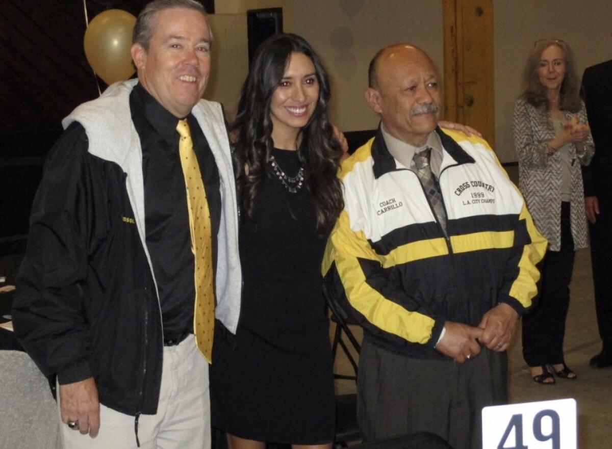 Bruce Thomson (left) was inducted into the San Pedro sports Hall of Fame. He died Tuesday. He was 61.