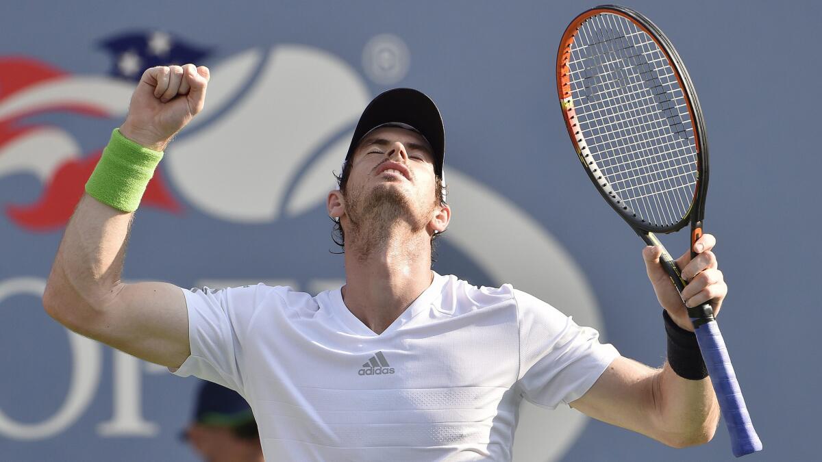 Andy Murray celebrates after defeating Jo-Wilfried Tsonga in the fourth round of the U.S. Open on Monday.