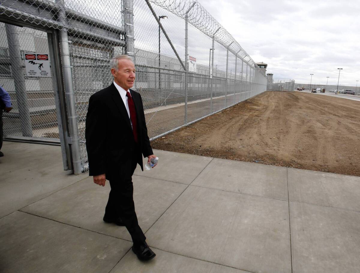 California prisons chief Jeffrey Beard, seen above in June walking into a new correctional healthcare facility in Stockton, has defended his department's treatment of the hunger strikers.