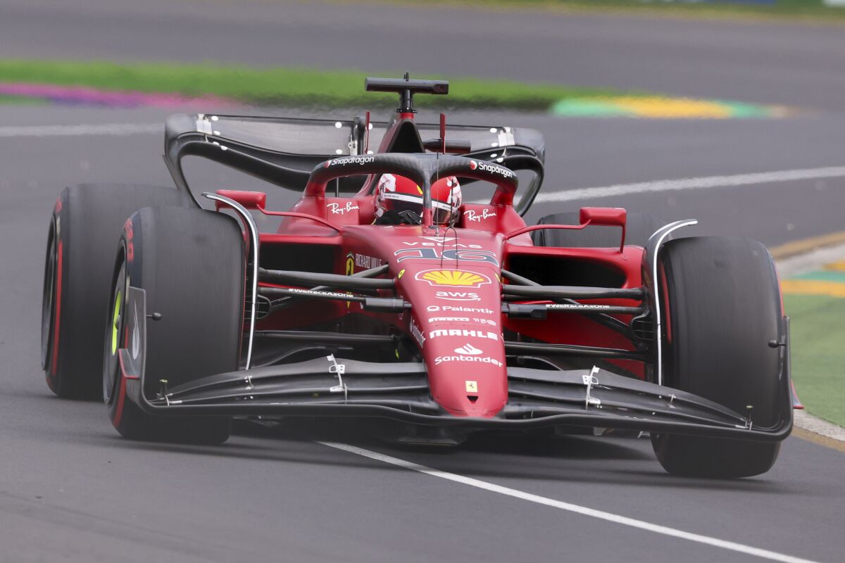 Ferrari driver Charles Leclerc of Monaco steers his car during the second practice session for the Australian Formula One Grand Prix in Melbourne, Australia, Friday, April 8, 2022. (AP Photo/Asanka Brendon Ratnayake)