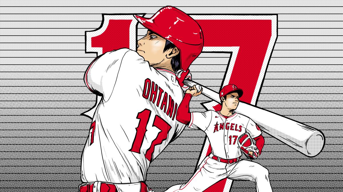 Shohei Ohtani 17 Los Angeles Angels baseball player cartoon