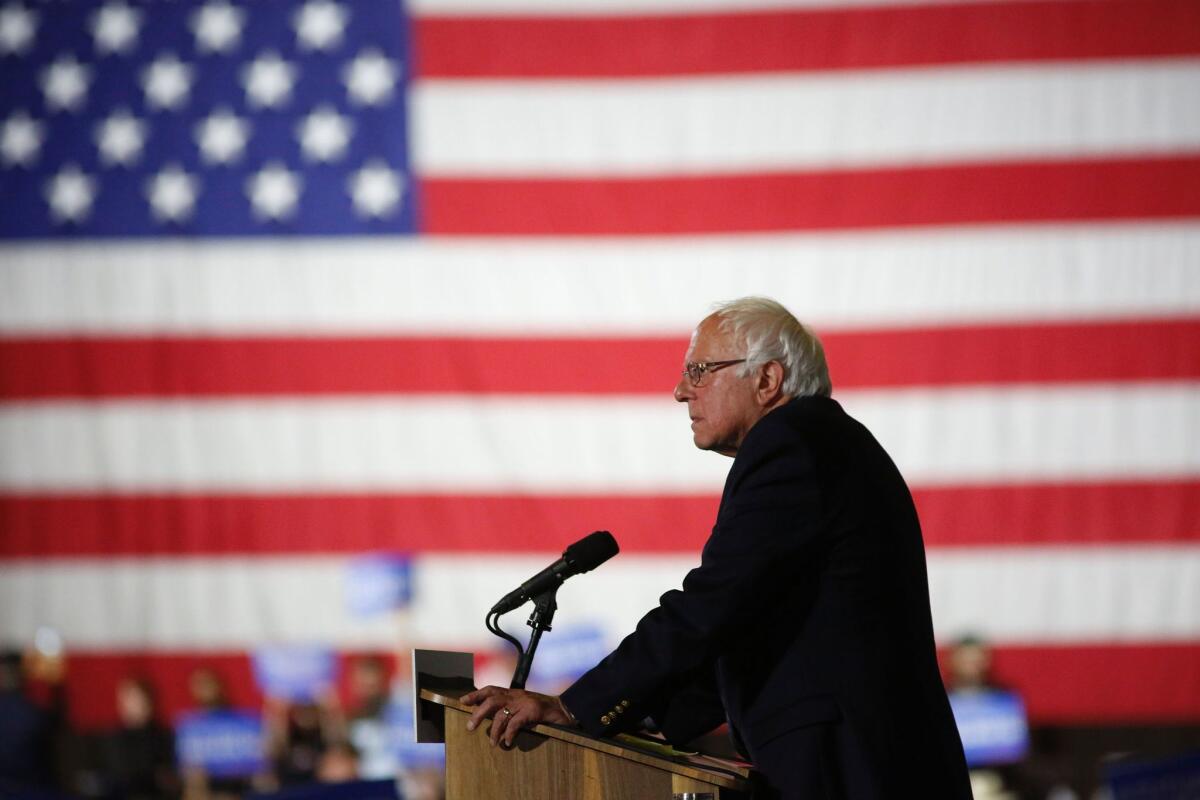 Vermont Sen. Bernie Sanders speaks to supporters in Santa Monica on June 7, the night of the California primary.