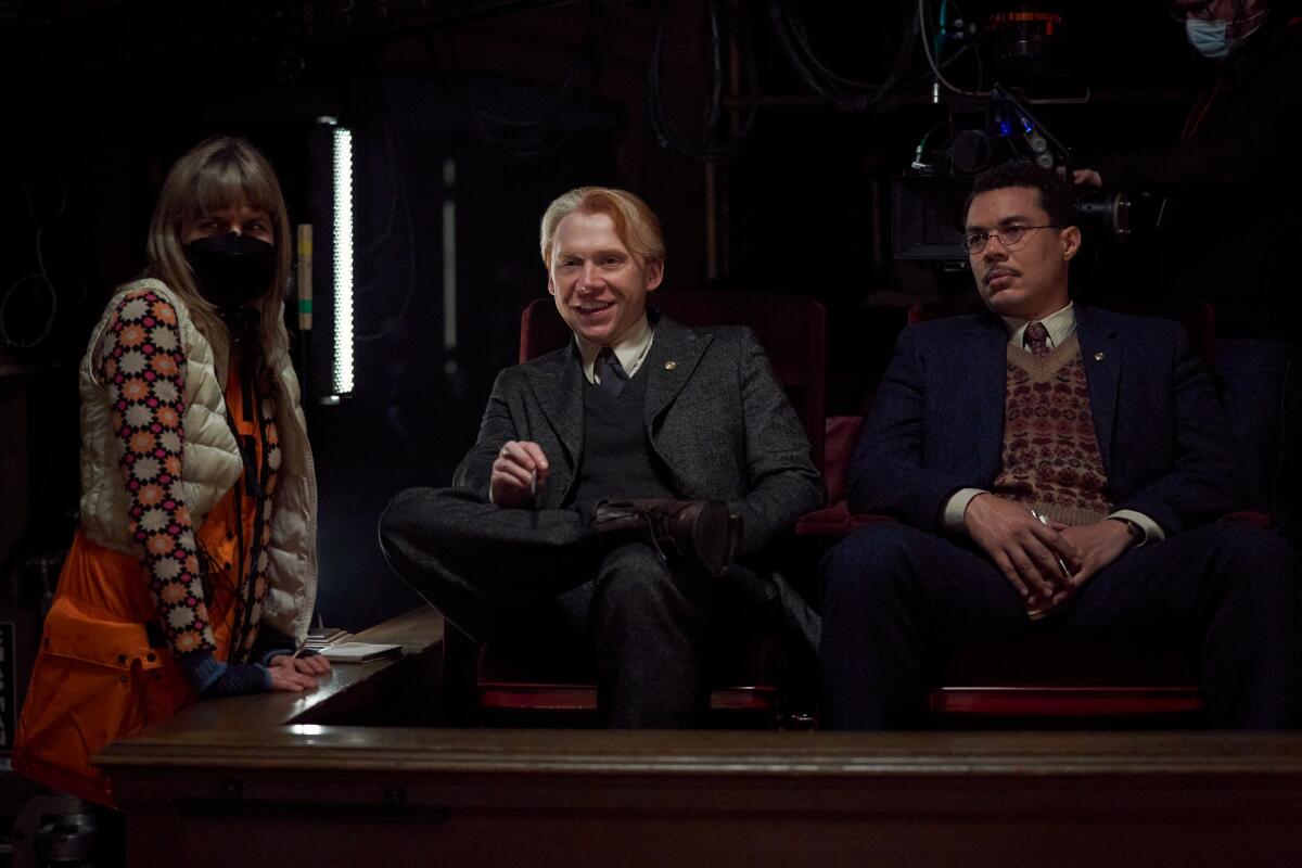 Director Catherine Hardwicke with her two leading actors in Victorian dress in "Guillermo del Toro's Cabinet of Curiosities."