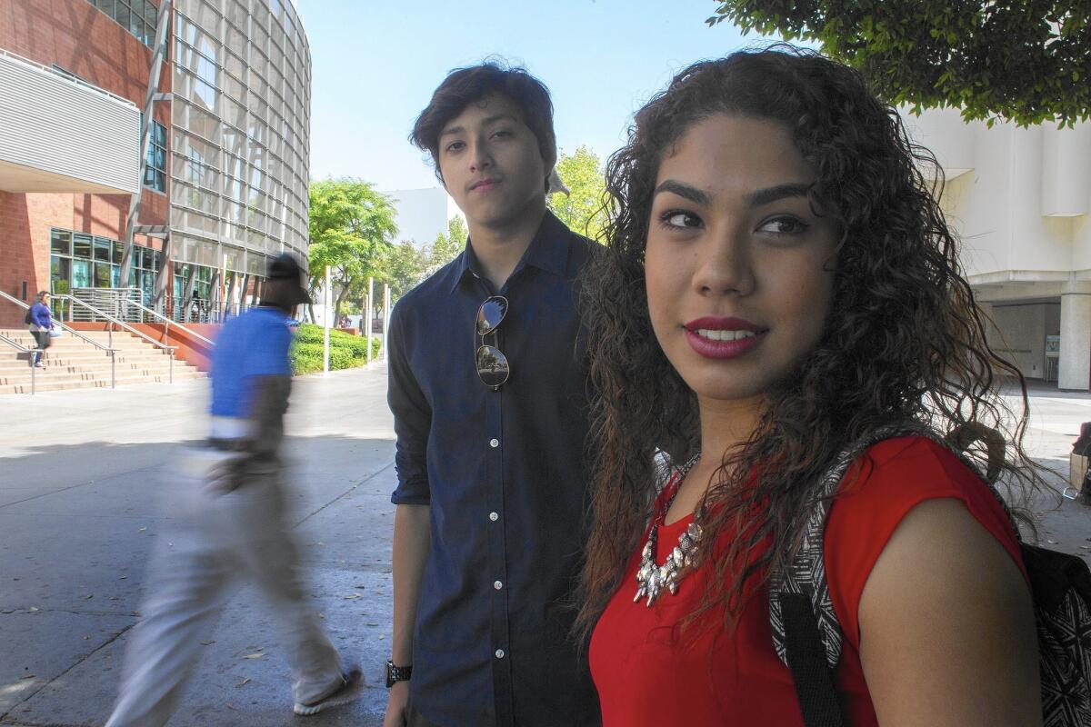 Mayte Estrada and Erick Gutierrez, both 17, are incoming freshmen at Cal State L.A., but have been blocked from registering because the school is demanding students pay their tuition before they receive their financial aid.