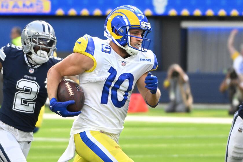 Inglewood, California October 9, 2022-Rams receiver Cooper Kupp breaks free from the Cowboys.