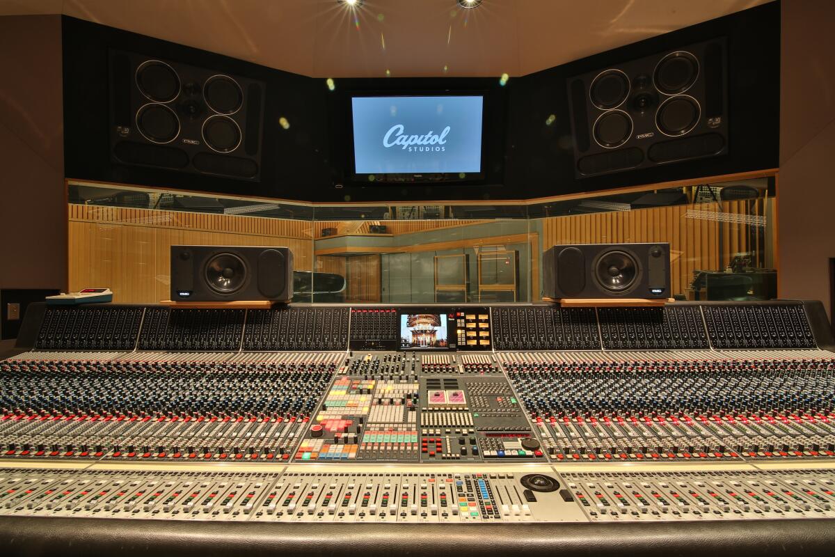 The front of Studio A control room at Capitol Studios.