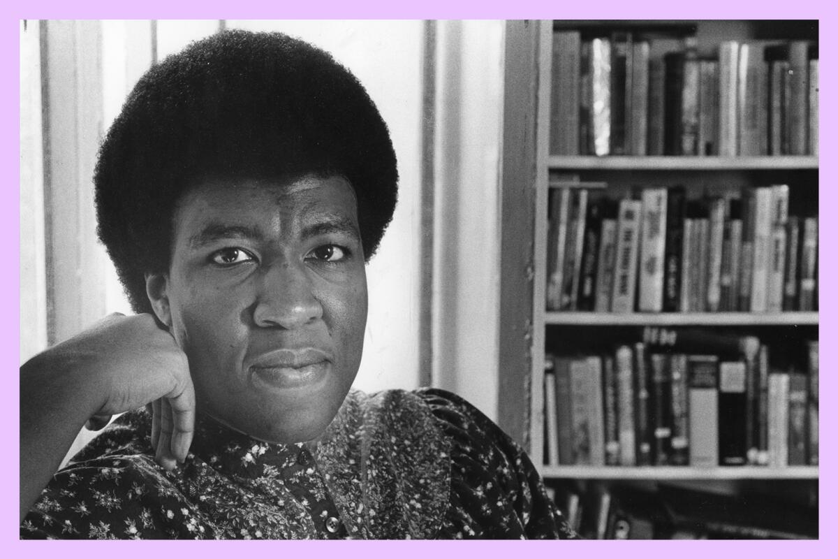 A black and white portrait-style photo of author Octavia Butler