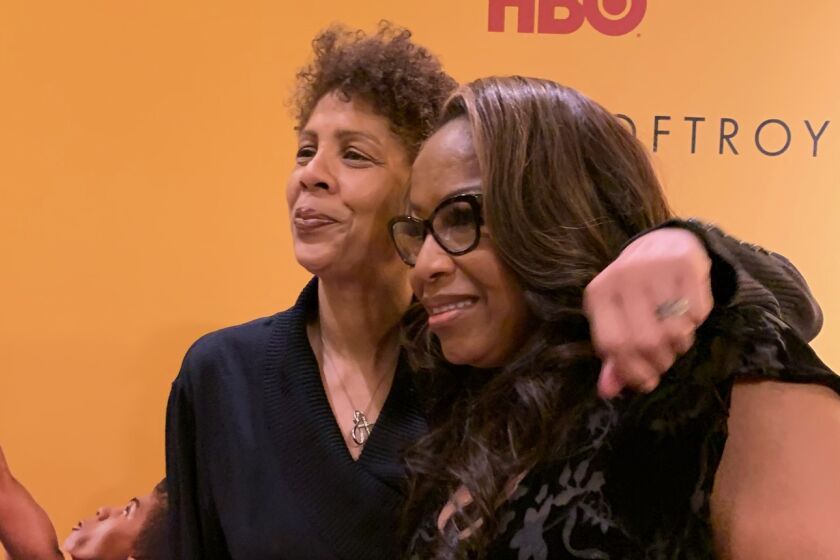Former USC basketball stars Cheryl Miller, left, and Cynthia Cooper-Dyke attend the premiere of "Women of Troy" at the Ray Stark Family Theater on the USC campus on Feb. 26, 2020.