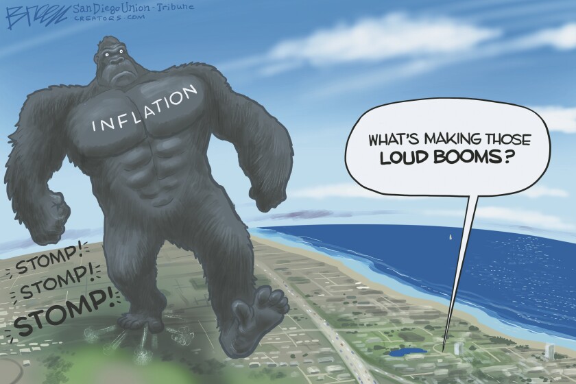 Art by Steve Breen illustrating inflation as King Kong.