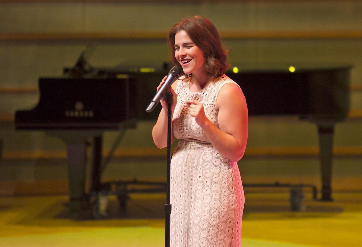 Sarah Bockel performs the song “Will You Still Love me Tomorrow” from “Beautiful - The Carole King Musical” during season preview at the Renee and Henry Segerstrom Concert Hall on Monday.