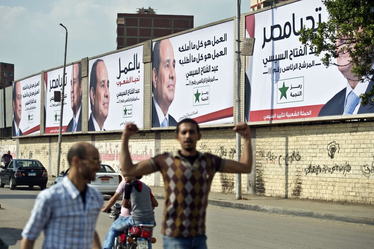 Huge posters of Egypt's ex-army chief and leading presidential candidate Abdel Fattah Sisi in Cairo.