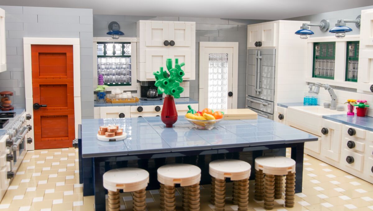 Designer kitchen in the Lego-brick Craftsman-style house.