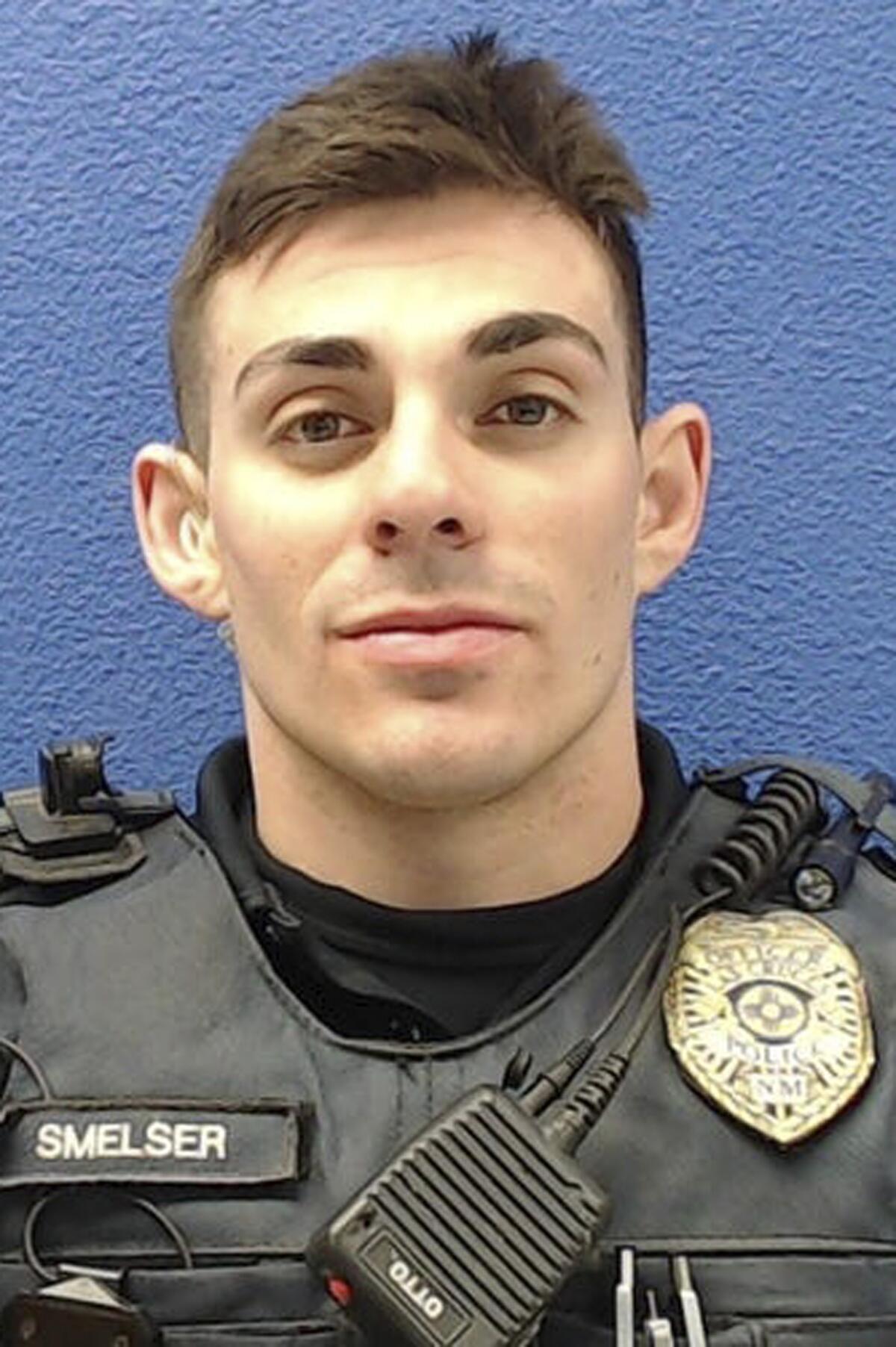 FILE - This undated photo provided by the Las Cruces Police Department shows former police officer Christopher Smelser, who went on trial on Monday, July 11, 2022, on a murder charge in the 2020 death of Antonio Valenzuela. (Las Cruces Police Department via AP, File)