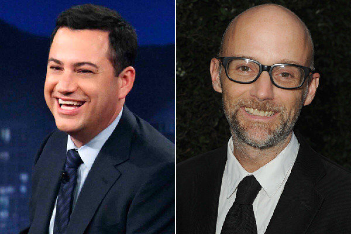 Jimmy Kimmel, left, is set to emcee incoming mayor Eric Garcetti's inauguration party Sunday evening. Techno master Moby, accompanied by a choir, is scheduled to kick off the event with a song.
