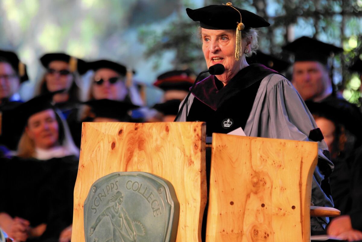 Former U.S. Secretary of State Madeleine Albright drew harsh criticism from some at Scripps College when her selection as commencement speaker was first announced.
