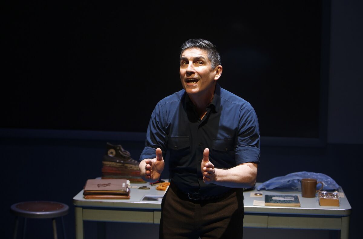 James Lecesne portrays various colorful residents of a Jersey shore town in his one-man play "The Absolute Brightness of Leonard Pelkey" at the Kirk Douglas Theatre.