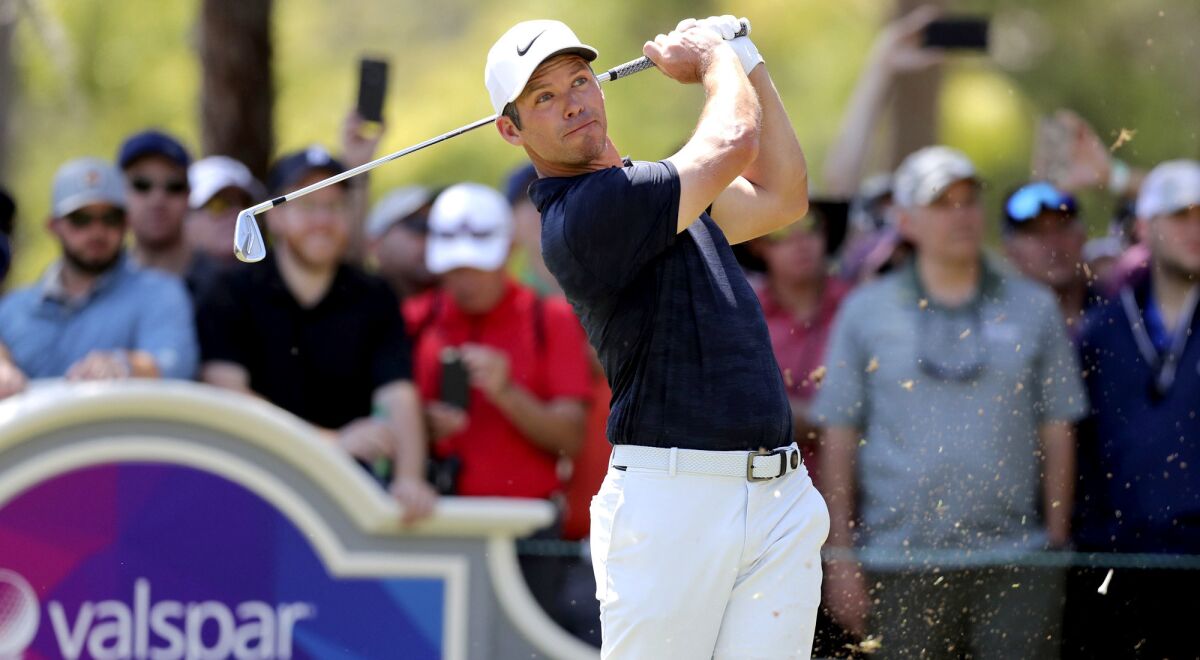 Paul Casey tees off on the second hole during the final round of the Valspar Championship on Sunday.