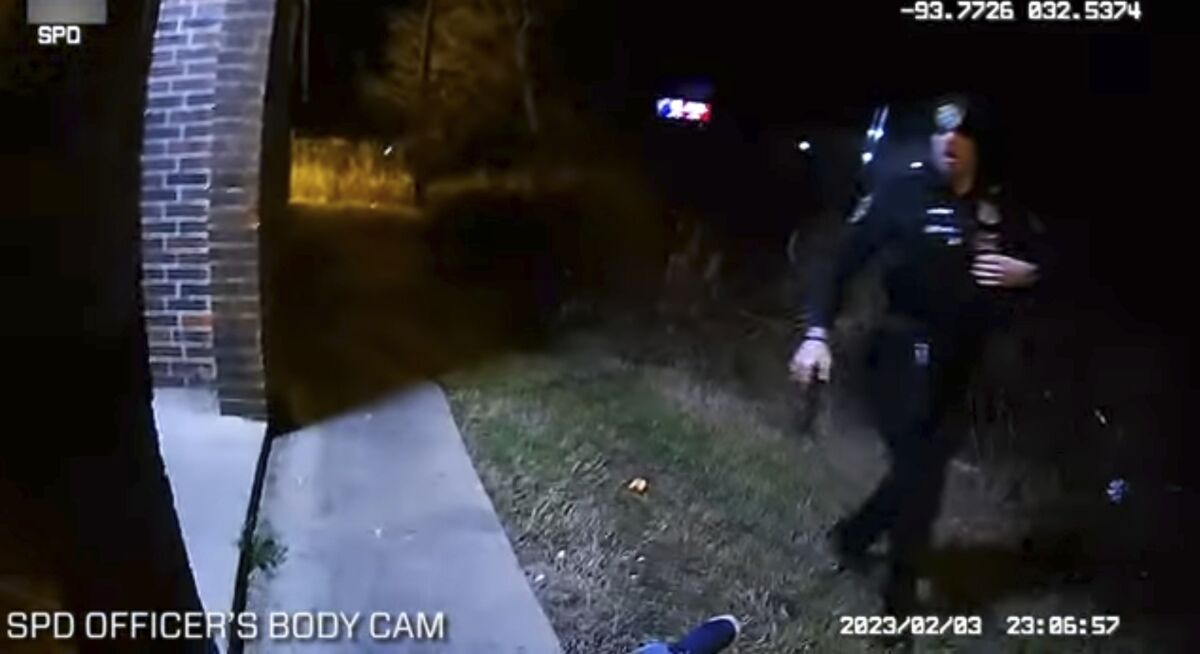 Police body-cam video of an officer after he shot someone