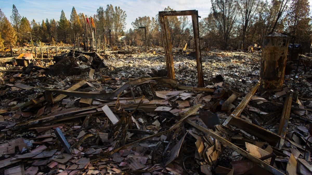 Rubble of Paradise Community Village, an affordable apartment complex  in Paradise, Calif., destroyed by the 2018 Camp fire