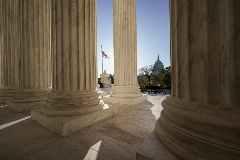 The Supreme Court in Washington, with the Capitol in the distance. 