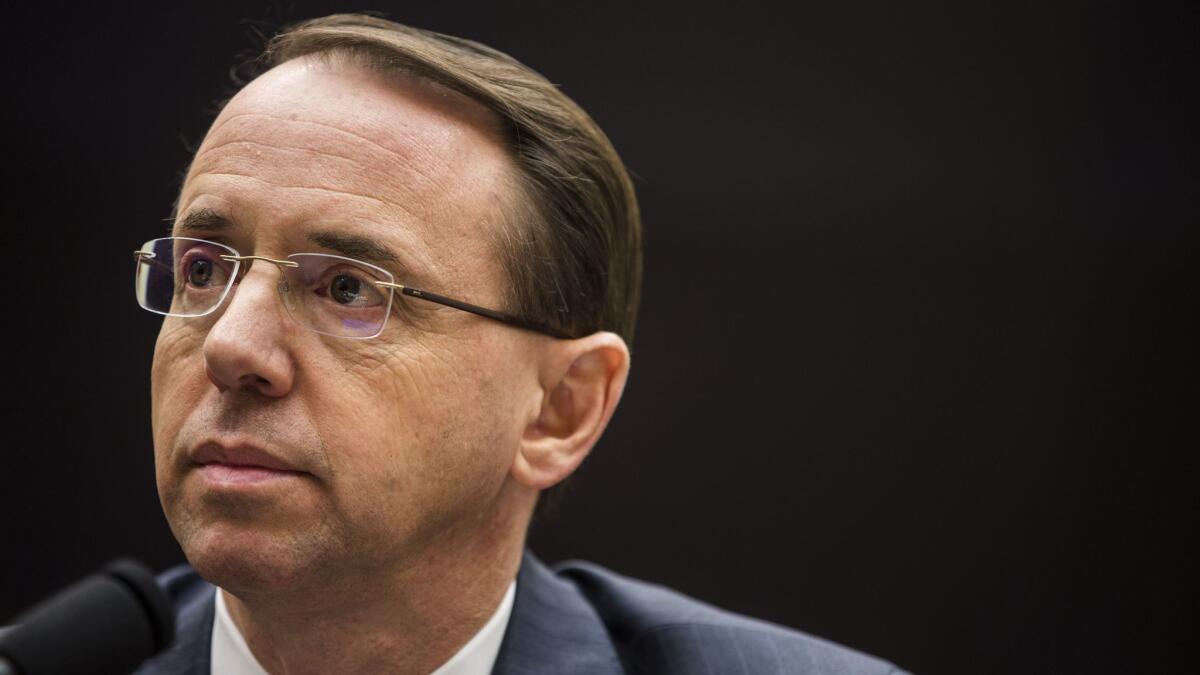 Deputy Atty. Gen. Rod Rosenstein testifies about the Russia investigation during a House Judiciary Committee hearing on Dec. 13, 2017.