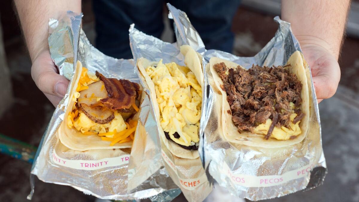 An assortment of breakfast tacos at HomeState in Los Angeles.
