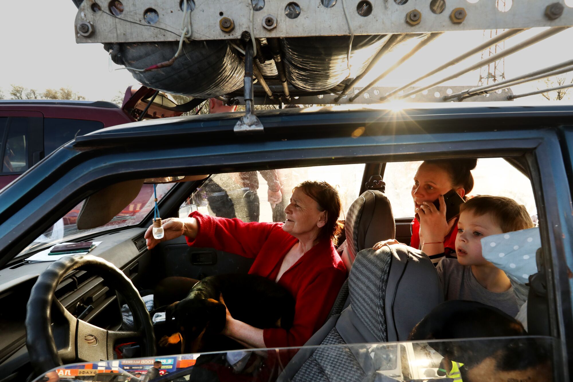 Fleeing family in a car