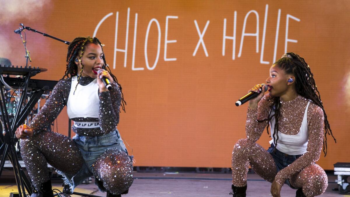 Chloe Bailey, left, and Halle Bailey of Chloe x Halle perform at Coachella in 2018.
