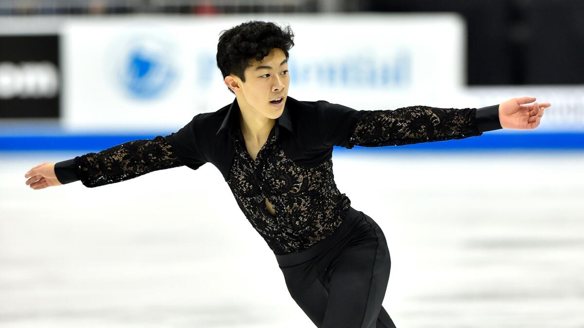 Nathan Chen performs his short program during the U.S. figure skating championships on Friday night.