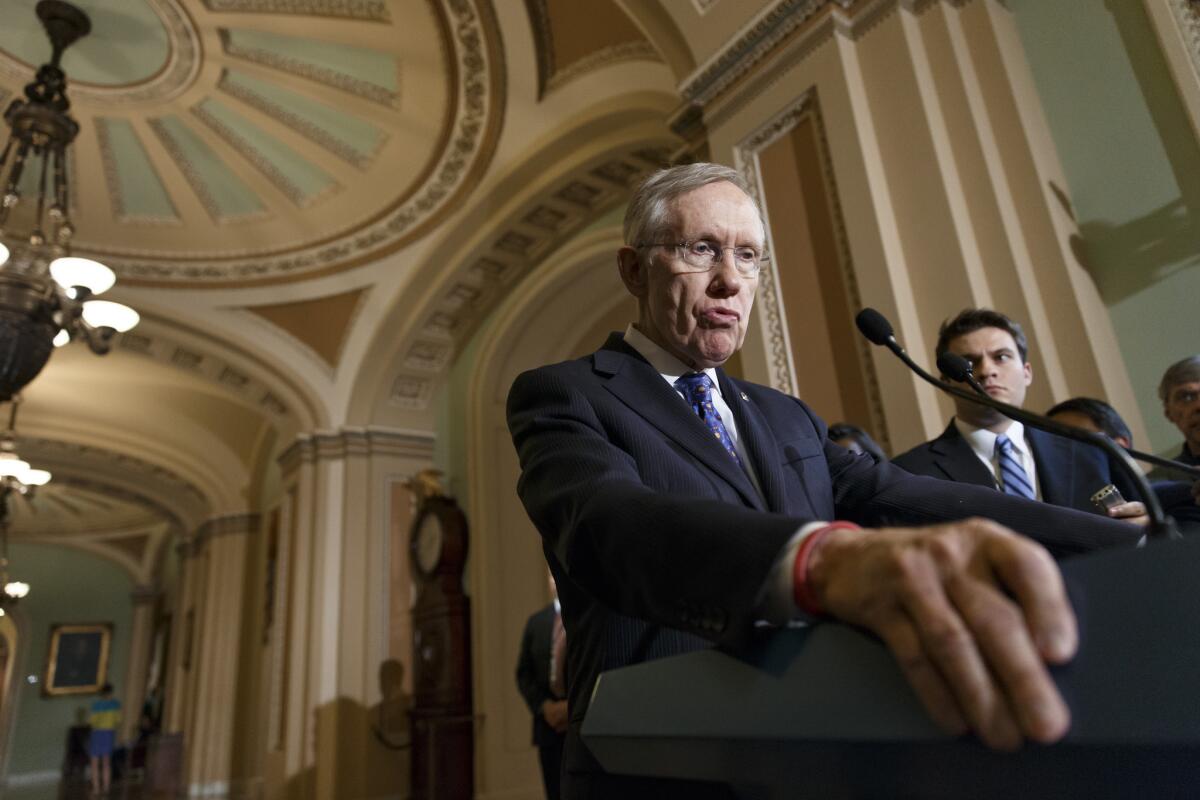 Senate Majority Leader Harry Reid (D-Nev.) speaks to reporters on Capitol Hill.
