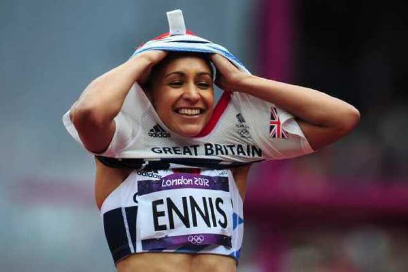 Jessica Ennis of Britain smiles while competing in the heptathlon on Friday.