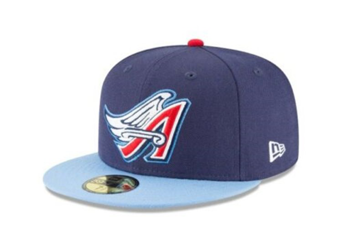 Angels cap with the old Anaheim Angels logo.