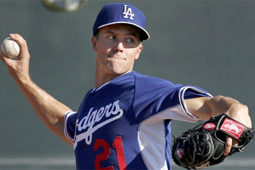 While most of his teammates were traveling to Australia for the Dodgers' season opener against the Arizona Diamondbacks, pitcher Zack Greinke allowed just one hit over four innings Monday against a Class A Padres team in Arizona.